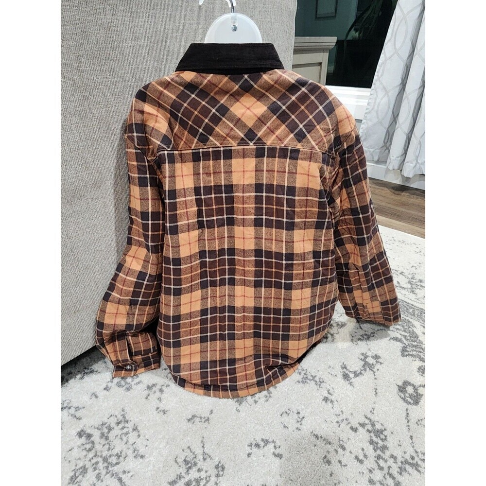 NEW Chaps Men's XL Chestnut Flannel Shirt Plaid Jacket  corduroy Collar Brown - Picture 2 of 4